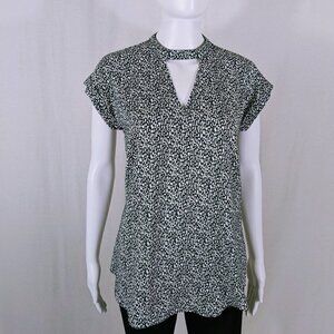 Express Animal Print Keyhole Blouse Top Women's Size Small Black and White